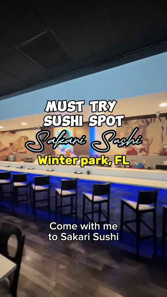 Sakari Sushi in Winter Park showing review, edamame soup, spicy tuna yucca fritters, rock shrimp, ceviche roll, chef's recommendation, video by sunshineandkeylimeblog on TikTok