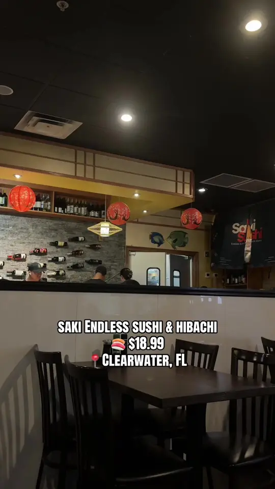 Saki Endless Sushi & Hibachi Eatery in Clearwater showing sushi, appetizers, hibachi, dessert, video by bestofflorida on TikTok