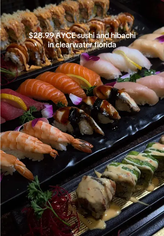 Saki Endless Sushi & Hibachi Eatery in Clearwater showing visit, sushi, video by angelasfoodarchive on TikTok