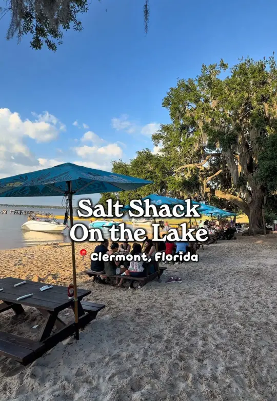 Salt Shack on the Lake in Clermont showing waterfront dining, lake views, live music, family-friendly vibes, dinner, drinks, video by heatherhasplans on TikTok