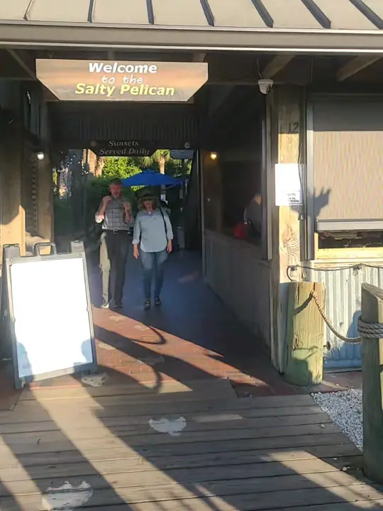 Salty Pelican Bar & Grill in Fernandina Beach showing dinner, family visit, video by lisatabitha1 on TikTok