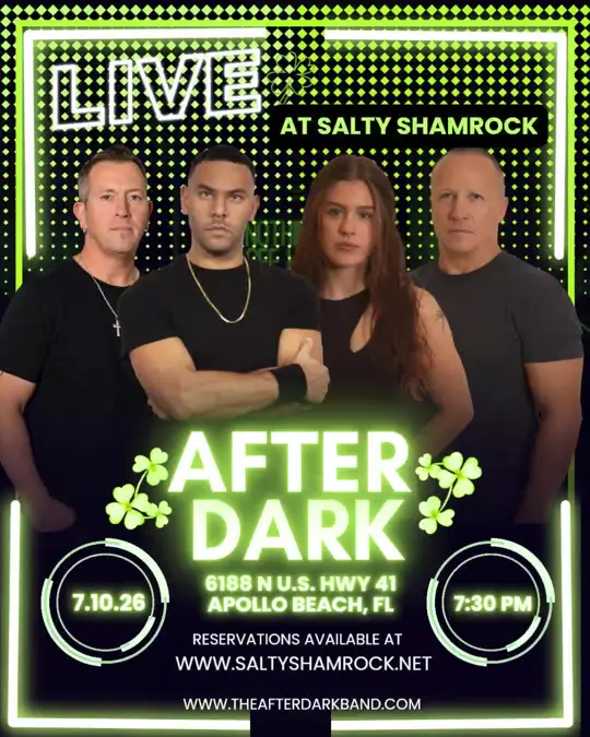 SALTY SHAMROCK IRISH PUB in Apollo Beach showing live music, debut weekend performance, video by the.after.dark.band on TikTok