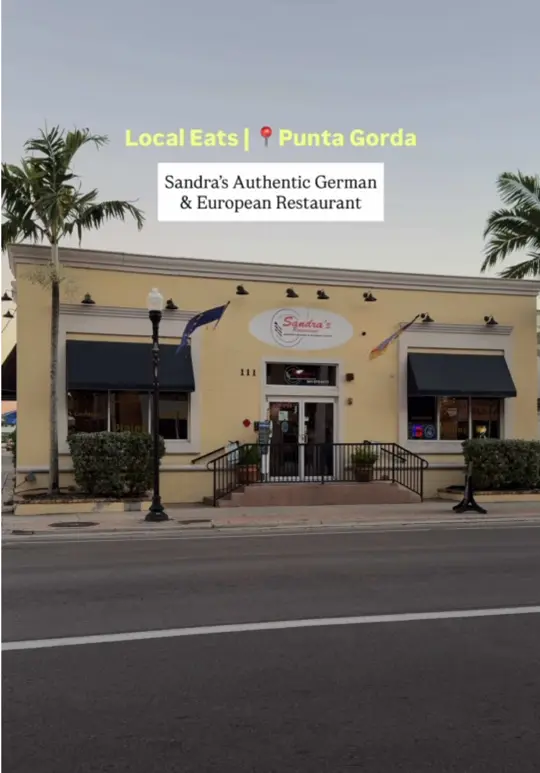Sandra's Restaurant in Punta Gorda showing review, visit, goulash, spätzle, video by acsap on TikTok