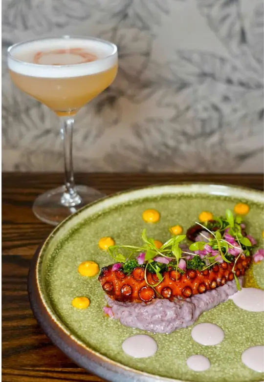 Santa María in Cumming showing review, craft cocktails, oyster bar, shareable bites, pulpo, paella, tostada de atún, tres leches cake, video by eat.tray.love on TikTok