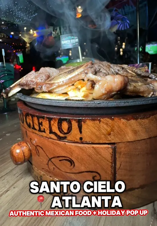 Santo Cielo in Atlanta showing review, visit, food, guacamole, taco tropical, el cajoncito, drinks, mango mojito, video by twocentsliyah on TikTok