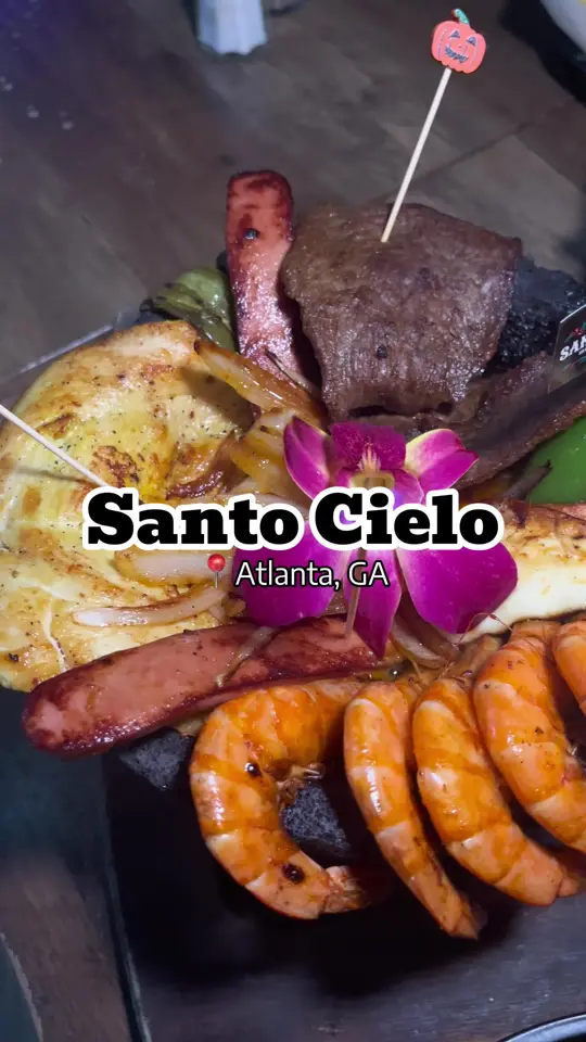 Santo Cielo in Atlanta showing food, fried calamari / food, guacamole / food, elote callejero / food, santo molcajete / food, trompito de pastor / food, faj, video by atlanta_foodyyyyy on TikTok