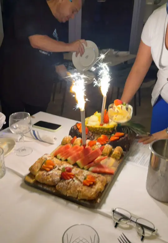 Santorini By Georgios in Miami Beach showing restaurant visit, family dinner, video by dzaslavsky on TikTok