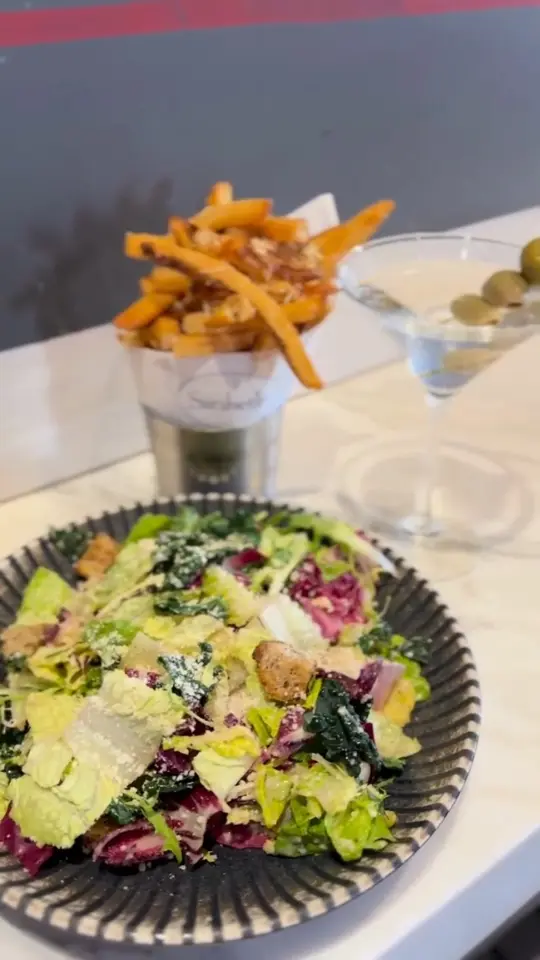 Sarabeth's in Key West in Key West showing salad, fries, martini, video by sarabethsnyc on TikTok