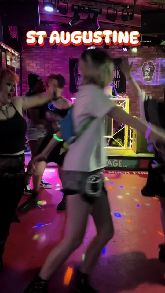 Sarbez! in St. Augustine showing venue, emo night shows, arcade games, pinball machines, grilled cheese sandwiches, video by punknites on TikTok