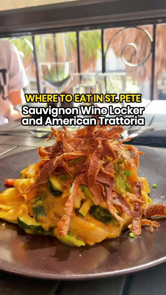  in Florida showing review, visit, atmosphere, local burrata, bbq lamb ribs, fettuccini primavera, roasted mushroom & tacu taco, video by ilovetheburgstpete on TikTok