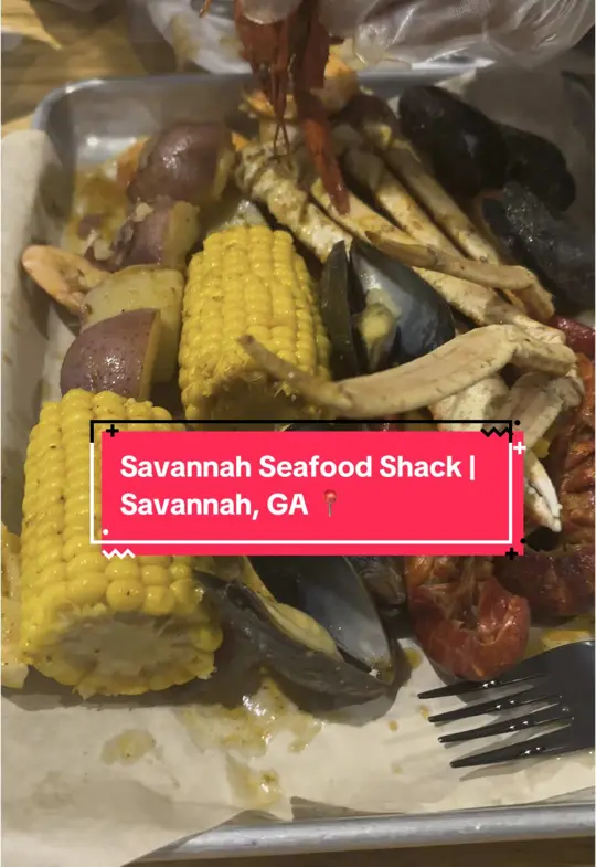 Savannah Seafood Shack in Savannah showing review, low country boil, video by ashiamiller on TikTok