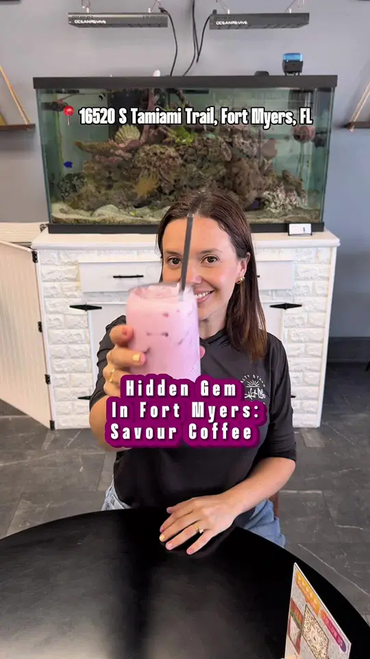 SAVOUR RESTAURANT in Fort Myers showing coffee, italian sodas, teas, breck brisket egg cheese sandwich, video by loveswfl on TikTok