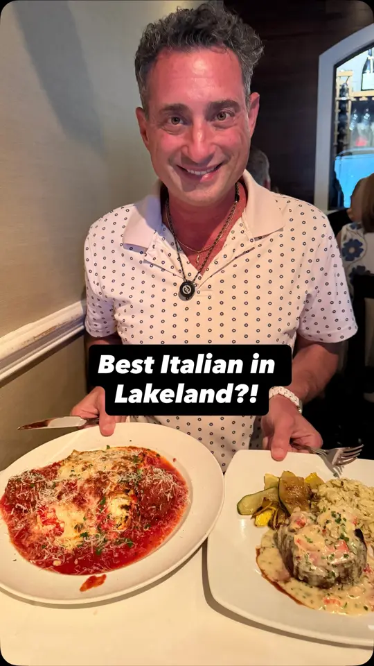 Scarpa's Italian Restaurant in Lakeland showing visit, italian food, lasagna, steak, lobster, video by Foodie Justice on Facebook