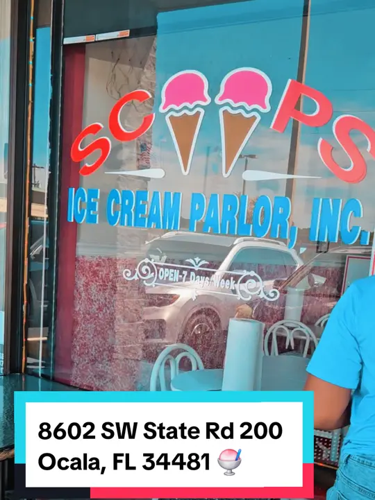 Scoop's Co in Orlando showing review, mango sorbet, strawberry cheesecake, video by ravie818 on TikTok