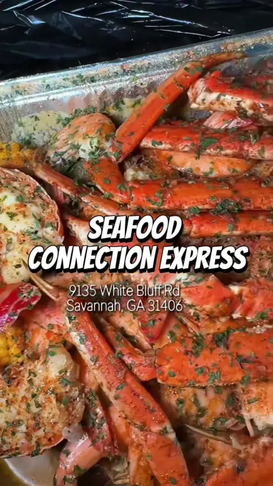 Seafood Connection Express in Savannah showing food, seafood boil, video by glowwithroe on TikTok