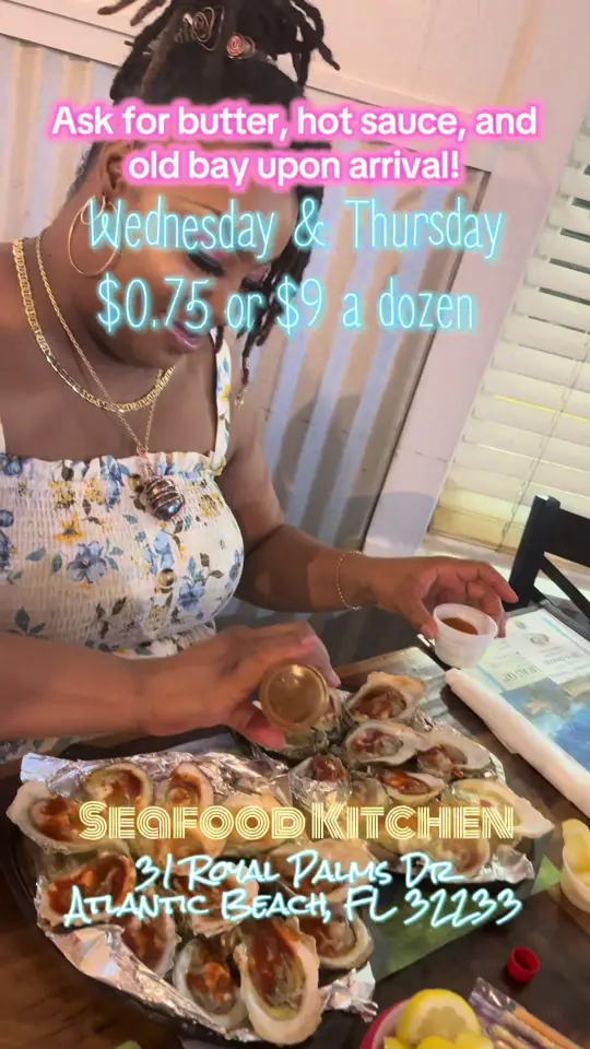 Seafood Kitchen in Atlantic Beach showing review, oysters, video by allthingsjacksonville on TikTok