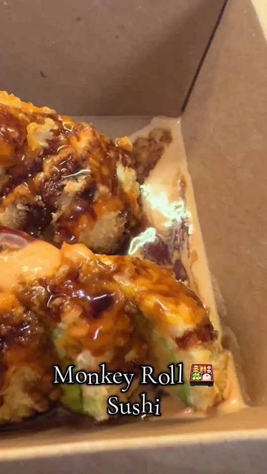 Seasons of Japan in Rincon showing food, monkey roll deep fried sushi, video by sakinahbrown on TikTok