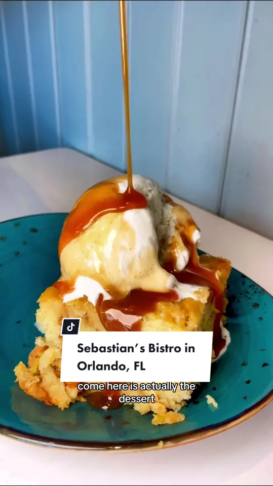 Sebastian's Bistro in Lake Buena Vista showing review, visit, food, pork, chicken, rice, dessert, video by christinainitalia on TikTok
