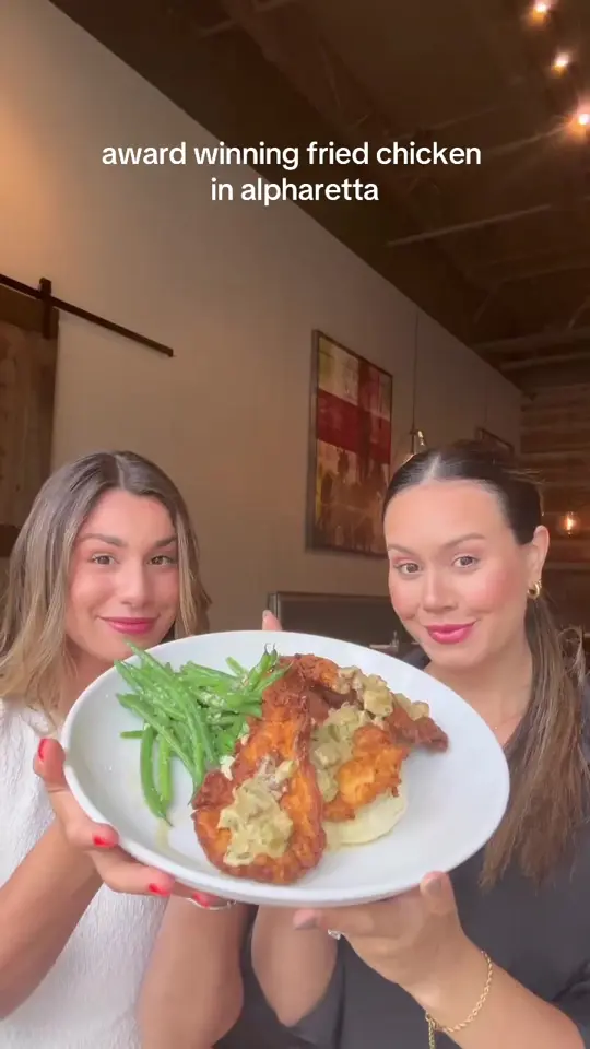 Secreto Kitchen & Bar Alpharetta in Alpharetta showing southern fried chicken, wagyu burgers, wine bar vibe, video by thecaroandtina on TikTok