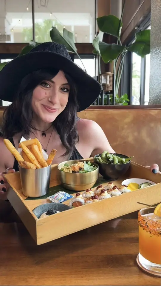 Seito Sushi Sand Lake in Orlando showing food, truffle fries, edamame, ginger salad, miso soup, makimono roll, video by orlandofoodienews on TikTok