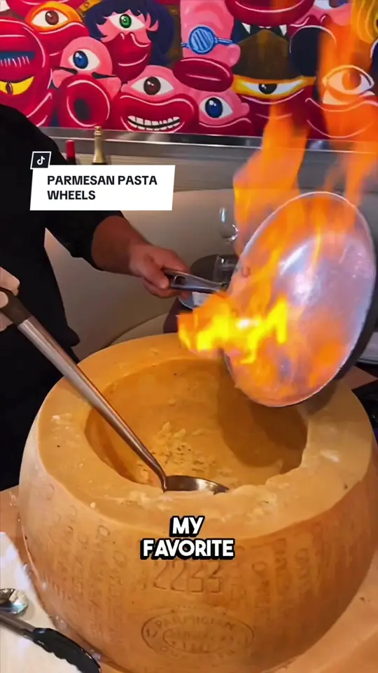 Serafina Miami in Miami showing pasta, parmesan pasta wheels, video by succulentbite on TikTok