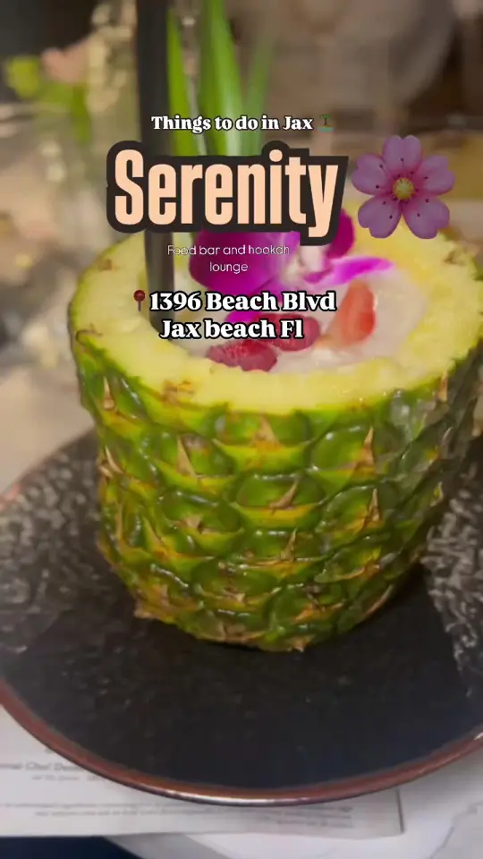 Serenity Restaurant & Lounge in Jacksonville Beach showing food, veggie spring rolls, truffle fries, bang bang shrimp, dynamite rolls, mango serenity mule, miso king salmon, video by richoffreviewz1 on TikTok