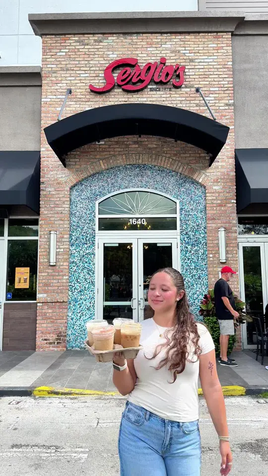 Sergio's in Miami showing drink, iced coffee lineup; food, guava cold foam, maria cookie crumble, cuban s’mores, brown sugar cortadito; venue feature, drive-thru, video by miamifriendors on TikTok