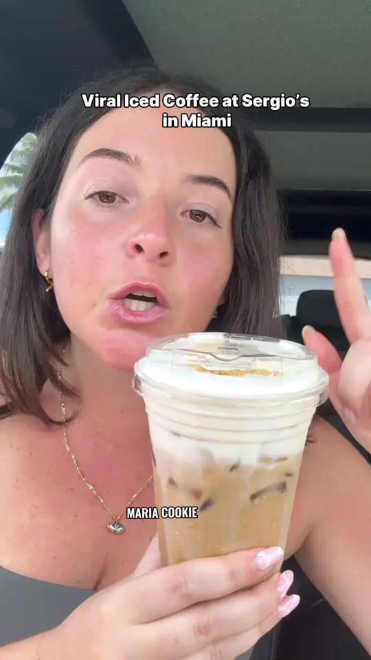 Sergio's in Miami showing drink, iced coffee, video by treatyoselfeverywhere on TikTok