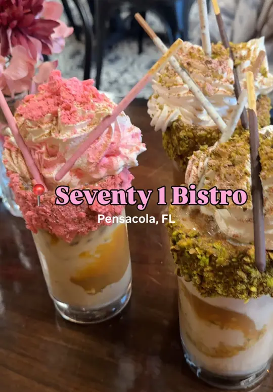 Seventy 1 Bistro in Pensacola showing coffee, turkish eggs, video by pcola.eats on TikTok
