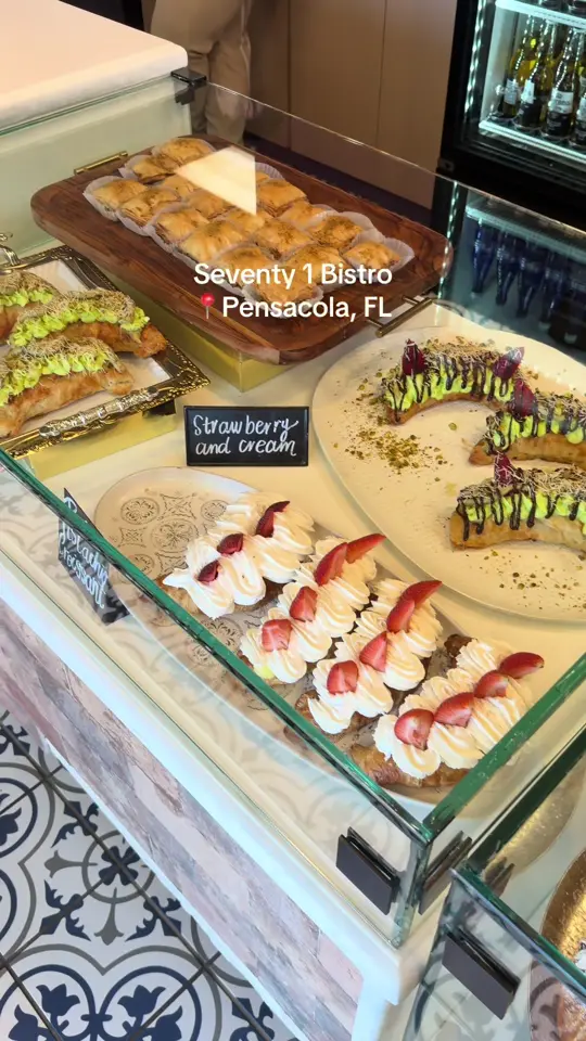 Seventy 1 Bistro in Pensacola showing visit, review, coffee, latte, video by juliamarie098 on TikTok