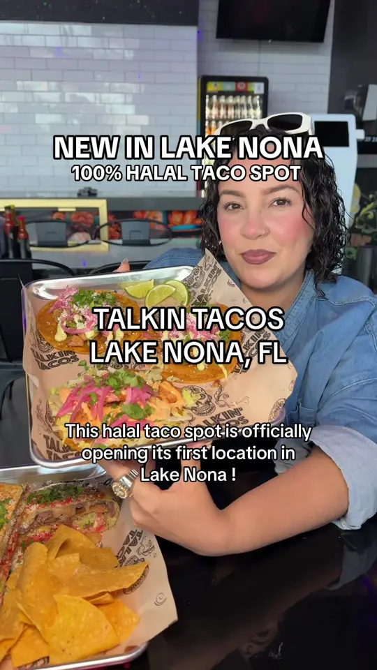 Shah's Halal Food in Orlando showing food, birria tacos, shrimp taco, churros, new location opening, video by beercutieandfoodie on TikTok