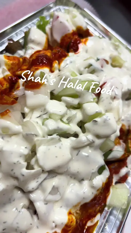 Shah’s Halal Food in Peachtree Corners showing food, lamb over rice, video by mild.sauce on TikTok