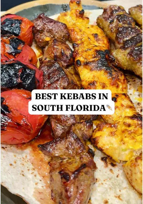 Shahs of Kabob in South Miami showing review, family platter, juicy skewers, fresh pita, salad, yogurt dip, video by wowanotherfoodie on TikTok