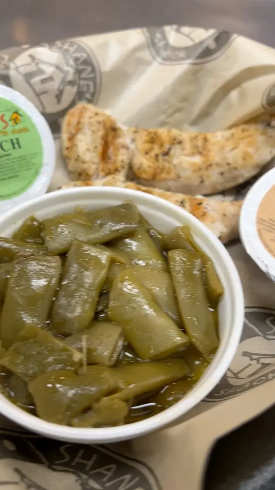 Shane's Rib Shack in Brunswick showing food, grilled chicken tenders, green beans, video by Shane's Rib Shack on Facebook