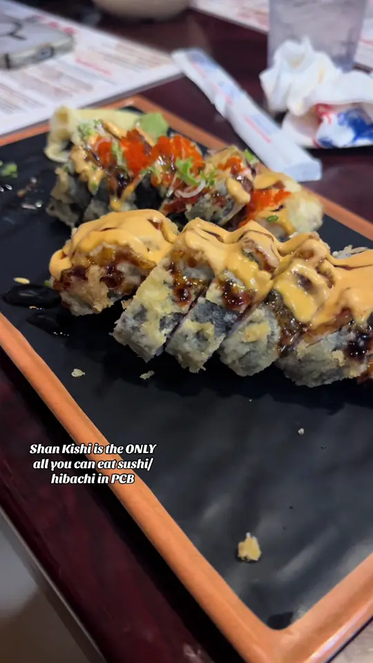 Shankishi Japanese Steakhouse & Sushi Bar in Gulf Breeze showing review, all you can eat lunch menu, video by lastminutepcb on TikTok