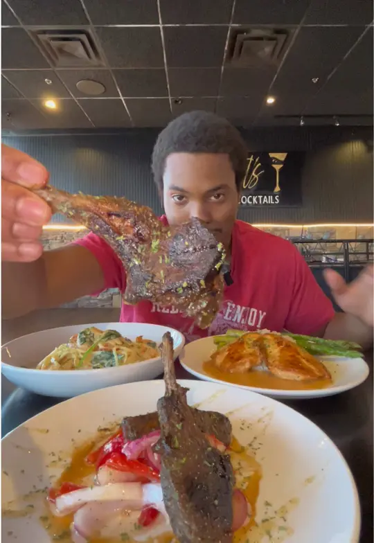 Shantel's Kitchen and Cocktails in Covington showing food review, lamb chops, video by therealgagrubs on TikTok