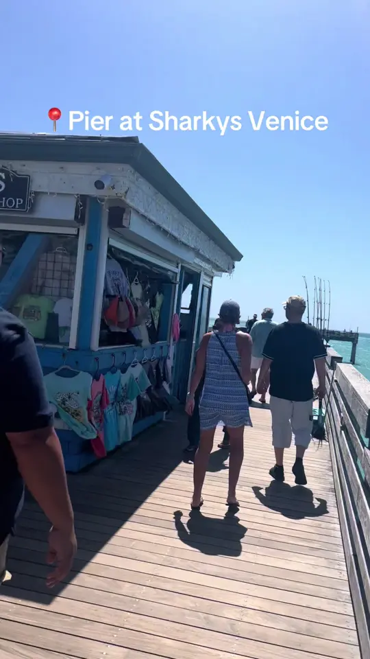 Sharky's On the Pier in Venice showing visit, lunch, video by summersflorida on TikTok