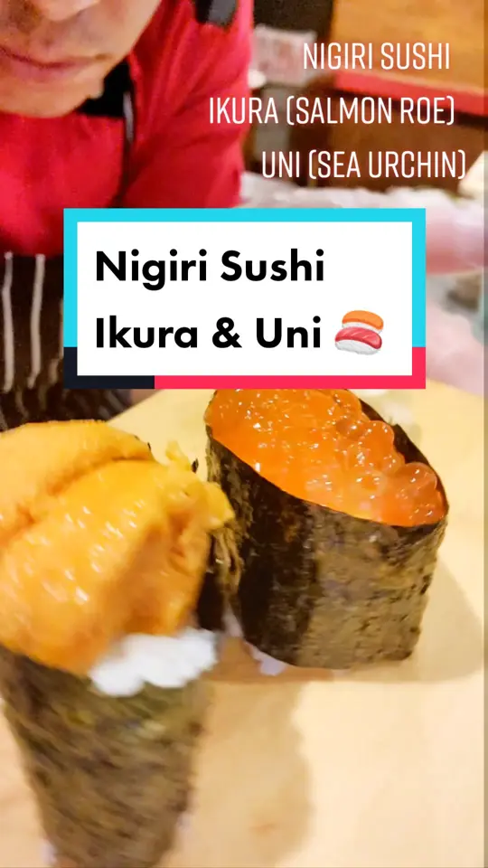 Shogun in Albany showing food, nigiri sushi with ikura and uni, video by chefarteche on TikTok