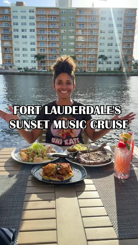 Shooters Waterfront in Fort Lauderdale showing live music, champagne toast, happy hour, sunset cruise, visit, video by brieatsmiami on TikTok