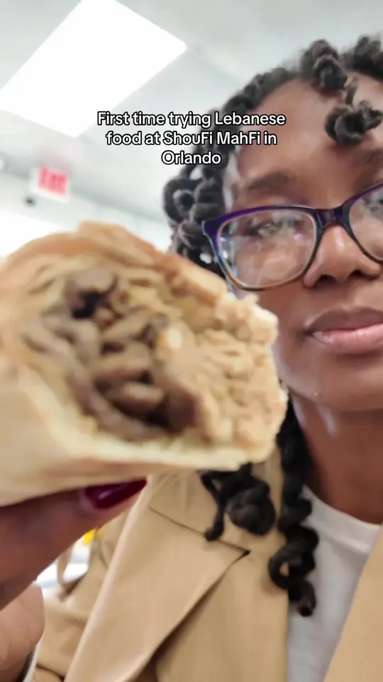 ShouFi MahFi Mediterranean Grill in Orlando showing review, hummus, falafel, lentil soup, chicken and beef mix shawarma, mixed grill platter, fried cauliflower, meat and cheese pie, baklava, video by beewithbritt on TikTok
