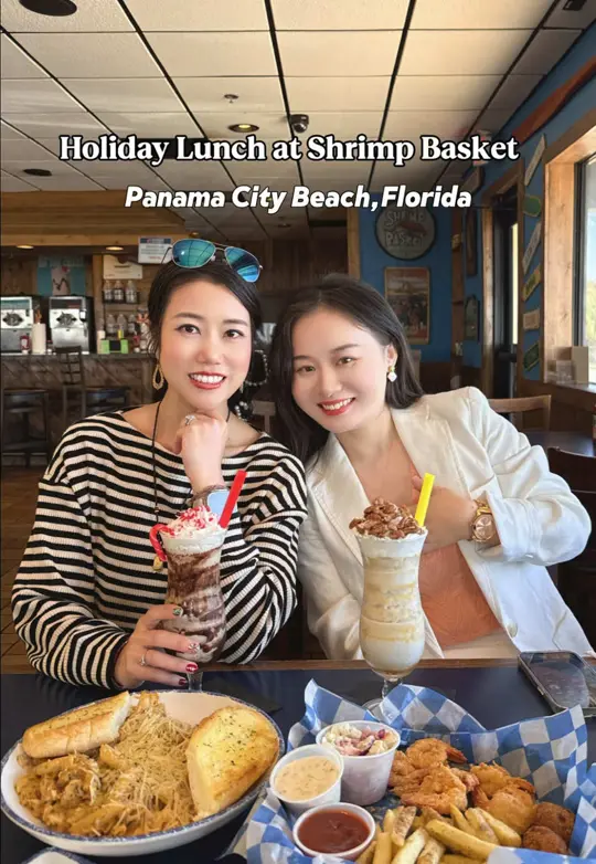 Shrimp Basket in Panama City Beach showing holiday lunch, girls lunch, video by evawhatalife on TikTok
