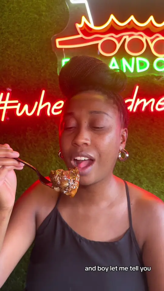 Simmer Down Bar & Grill Inc in West Palm Beach showing food, curry goat, oxtail, video by avyana_brie on TikTok