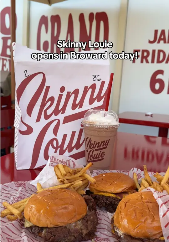 Skinny Louie in Dania Beach showing restaurant opening, smash burger, video by shellyteal on TikTok