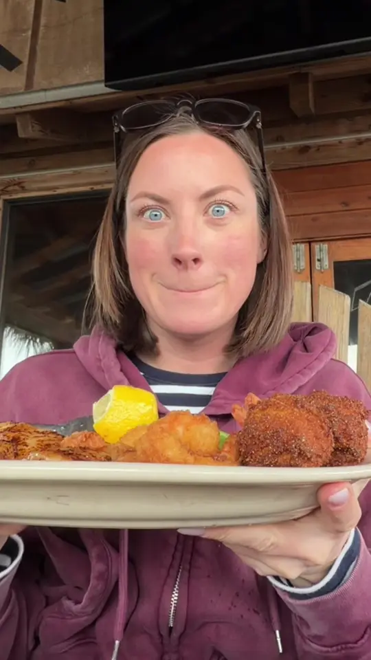 Skippers’ Fish Camp in Darien showing food, shrimp, video by her.atlas on TikTok