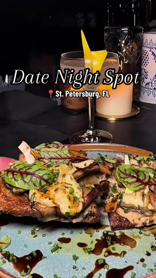 Slim Charmer in St. Petersburg showing review, visit, cocktail, martini, zero-proof drink, small plates, maple brook mushroom toast, crudo misto, video by eatlocalflorida on TikTok