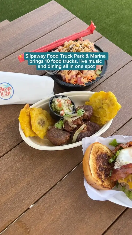 Slipaway Food Truck Park & Marina in Cape Coral showing food, dockside eats, video by Visit Fort Myers on Facebook