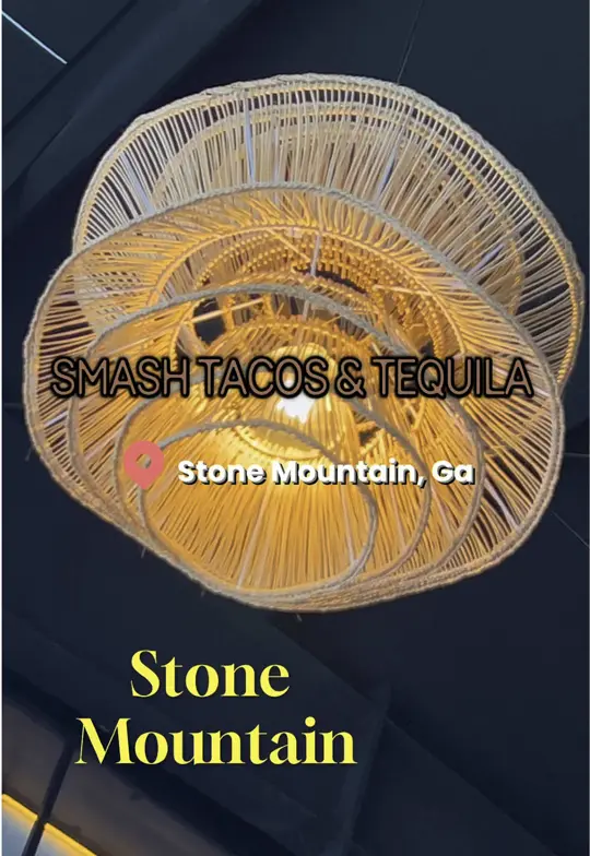 Smash Tacos & Tequila in Stone Mountain showing cocktail, peach margarita; food, buffalo cauliflower taco; food, jackfruit taco, video by iamchivaria_shay on TikTok