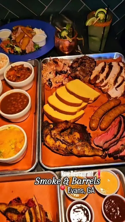 Smoke & Barrels - Evans, GA in Evans showing restaurant, new restaurant alert, house-smoked meats, pork & petal salad, thursday pastrami sammich, craft cocktails, video by Dating CSRA on Facebook