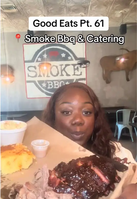  in Florida showing restaurant visit, two-meat combo, mac & cheese, bbq chips, smoked meats, burnt ends, video by ravebaeeats on TikTok