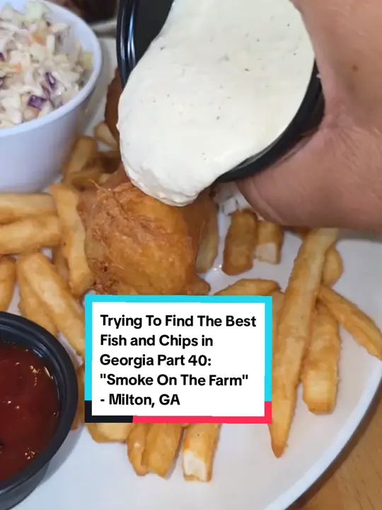 Smoke On The Farm in Milton showing food, fish and chips, video by cdeatsatlanta on TikTok